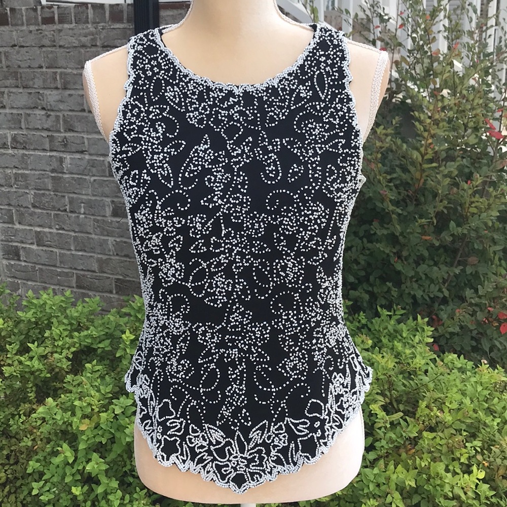 Medium JKARA Beaded Black Formal Top